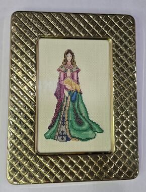 Handmade Framed Medieval Lady Cross Stitch Gold Display Frame